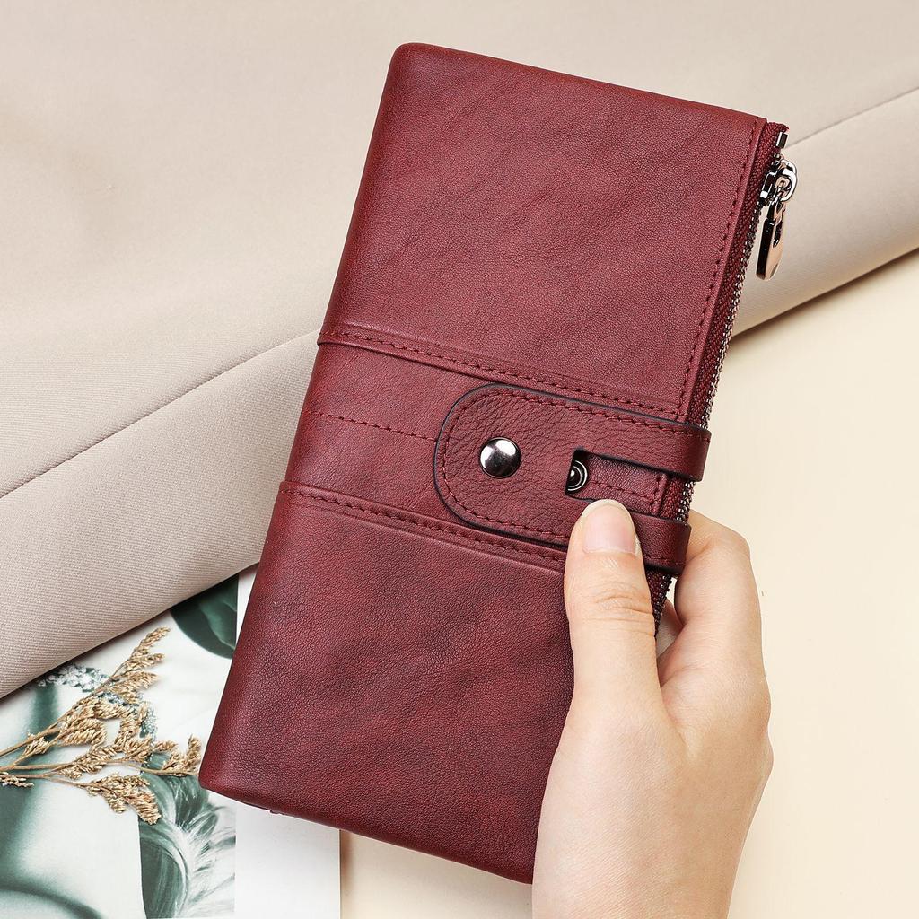 Marlonte Women's High-End Retro Leather Wallet & Clutch - Anti-Magnetic, Multifunctional Long Design in Top Layer Cowhide