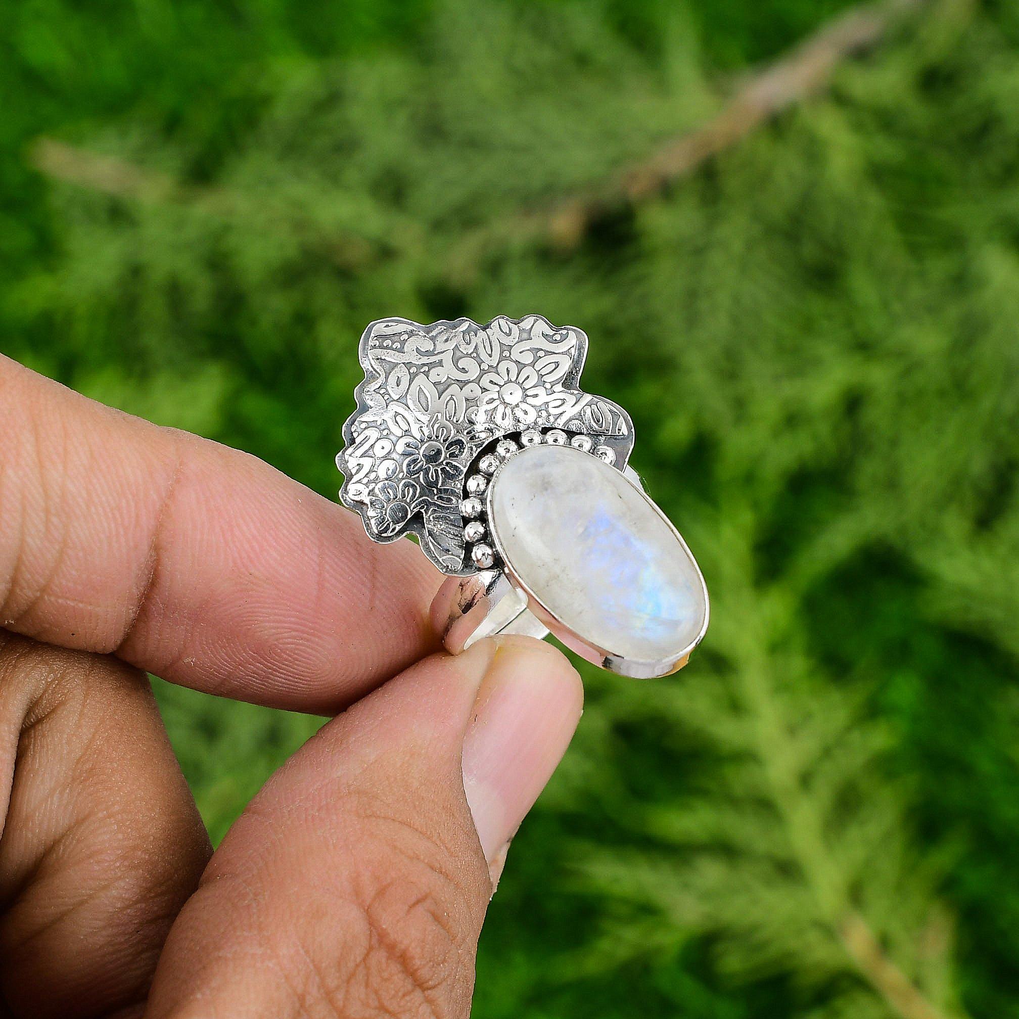 

Кольцо из стерлингового серебра 925 пробы с радужным лунным камнем в безеле, эффектное, для коронной чакры Adjustable