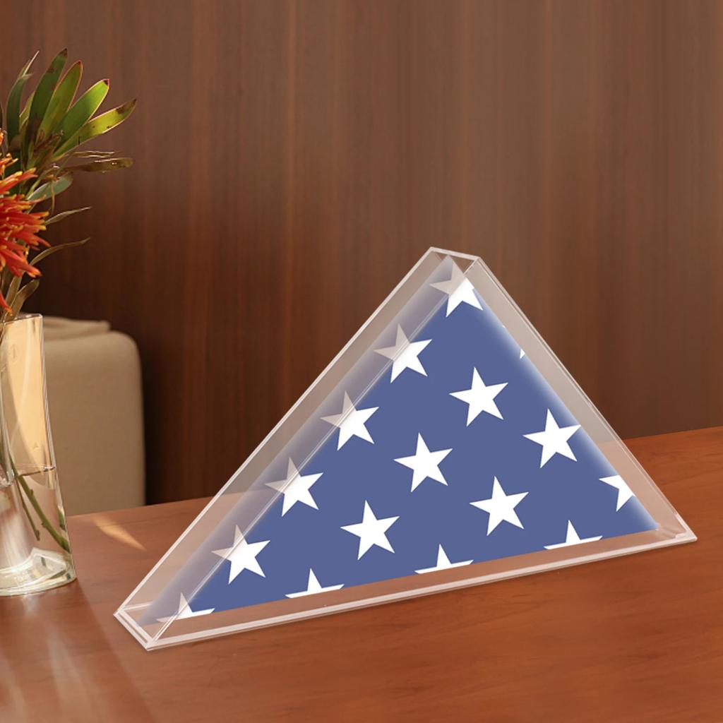 Lightweight Showcase Premium Clear Acrylic Flag Display Case - Modern Triangular Design, Fits 5x9.5In Flags, Wall / Table Mount