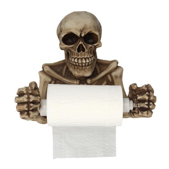 Skull Toilet Paper Holder Wall Mount Toilet Tissue Paper Roll Storage Holder Resin Skeleton Figurine Gothic Bathroom Accessory