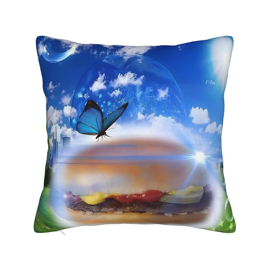 Frutiger Aero Aesthetic Square Pillow Case Tech Great Wave of Kanagawa Fishes Cushion Cover Customized Pillowcover Home 40*40cm