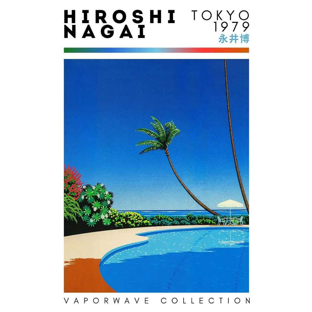 Hiroshi Nagai Vaporwave Japan Beach City Summer Canvas Print Lawn Landscape Wall Art Poster for Nordic Living Room Home Decor