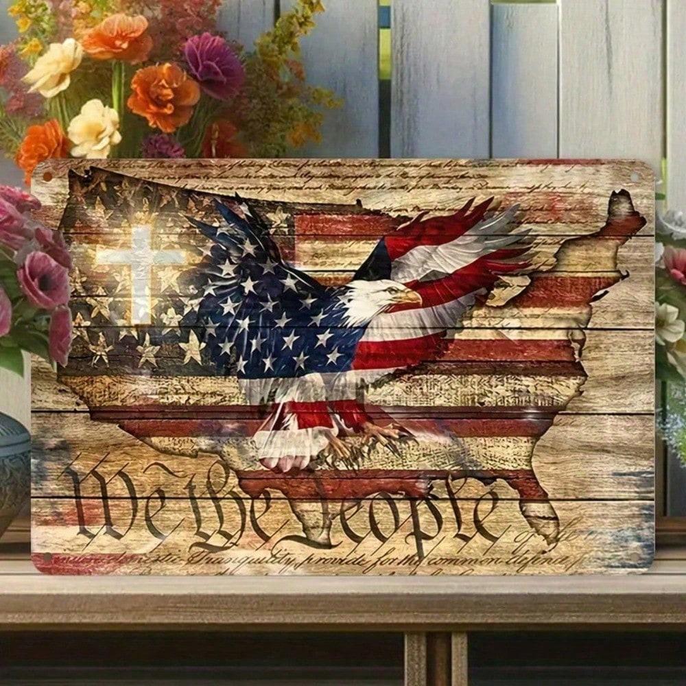 Металлическое Настенное Искусство Винтажная Жестяная Табличка 8x12 Дюймов Рустикальный Американский Флаг Дизайн Конституции Патриотический Декор Мы Народ 20x30