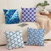 Blue And White Geometric Cushion Cover Soft Short Plush Pillow Cover Smooth Cozy Texture Aesthetic Cushion Case Home Decor