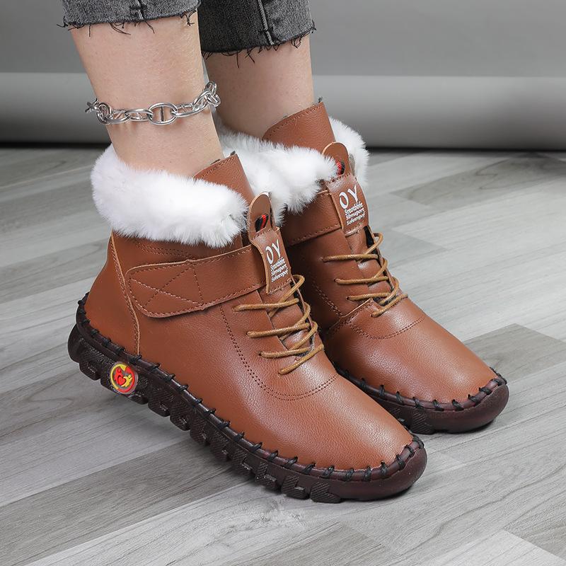 Women's Snow Boot Fashion Hand Sewing Ankle Boots for Women Warm Short Leather Boots Women Waterproof Cotton Shoes Botas Mujer