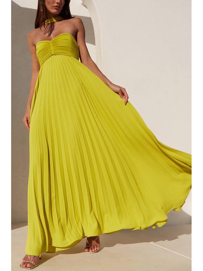 Women's Fashion Pleated Bandeau Dress - Sleeveless, Solid Color, New Arrival