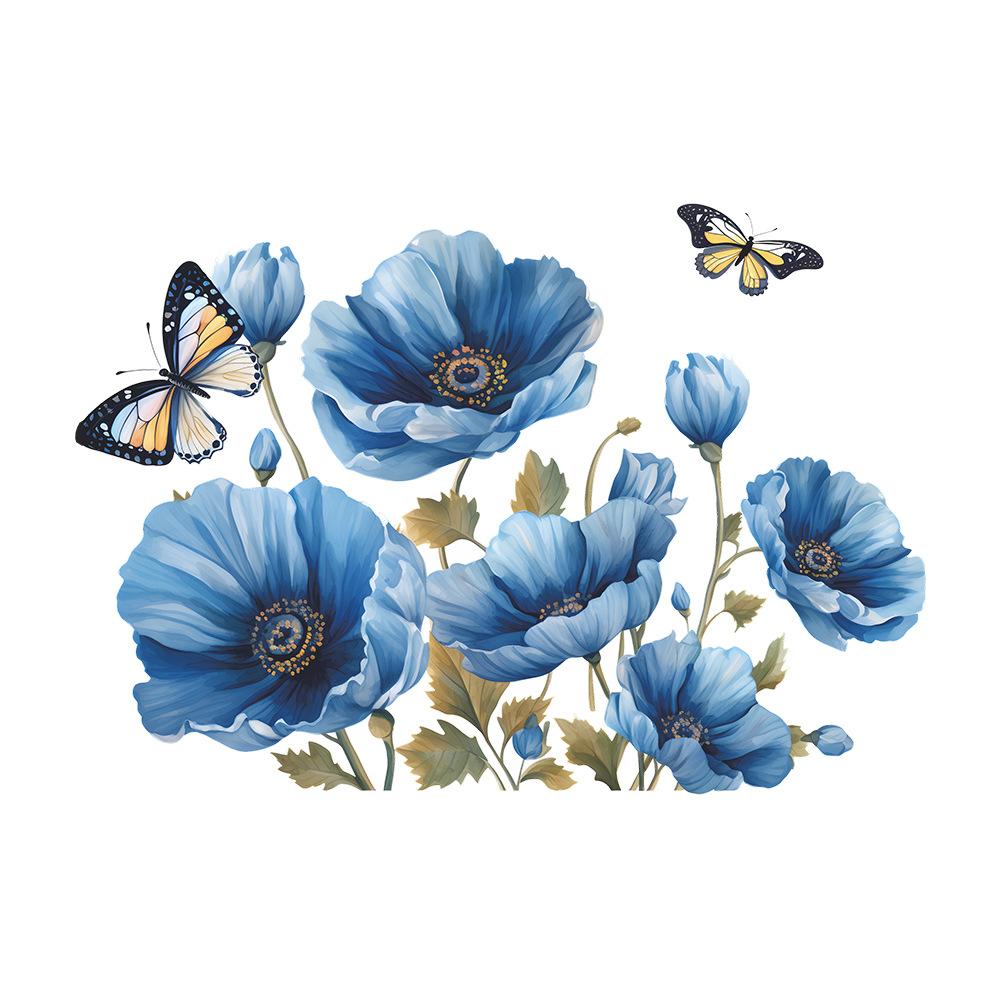 Aquarell Blaue Blume Mohn Toilette mit Badezimmer Badezimmer Wandsticker