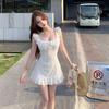French Sweet Lace Dress Summer New Ruffle Leaf Edge Small Flying Sleeve A-word Skirt Design Waist Skirt