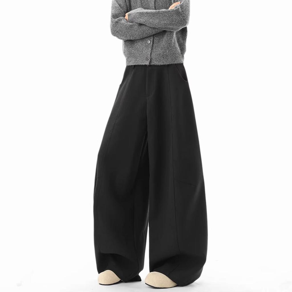 Old Money Style Retro Woolen Material Scimitar Casual Pants Men's Autumn and Winter New Loose Drape Trendy Brand Solid Color Wide-leg Trousers