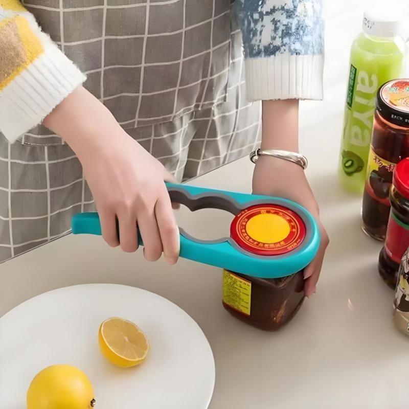 1 Ouvre-bouteille, Ouvre-bouchon à vis, Ouvre-boîte Multifonctionnel 4-en-1, Pince à conserve, Ouvre-couvercle, Ouvre-bocal, Ouvre-capsule de bouteille