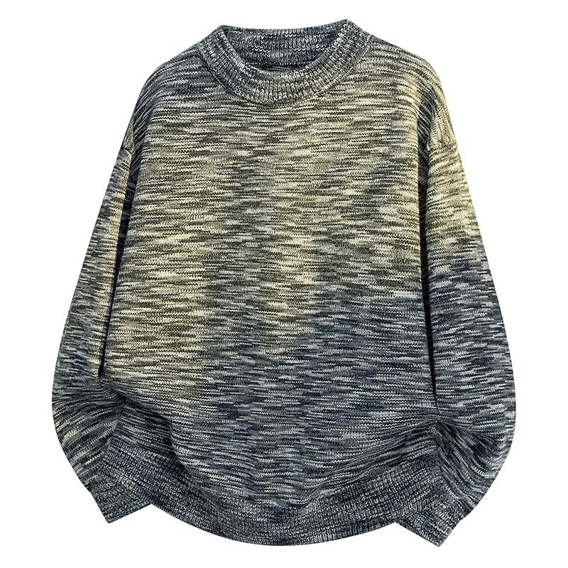 Men's New Autumn and Winter Gradient Sweater Pattern Round Neck Sweater Knitted Sweater