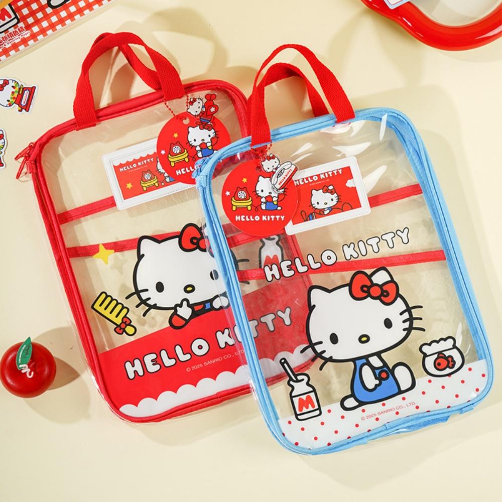 Genuine Sanrio Hello Kitty L-Shaped 3-Layer Transparent A4 File Bag Red Blue Handheld Document Organizer Stationery for Girls