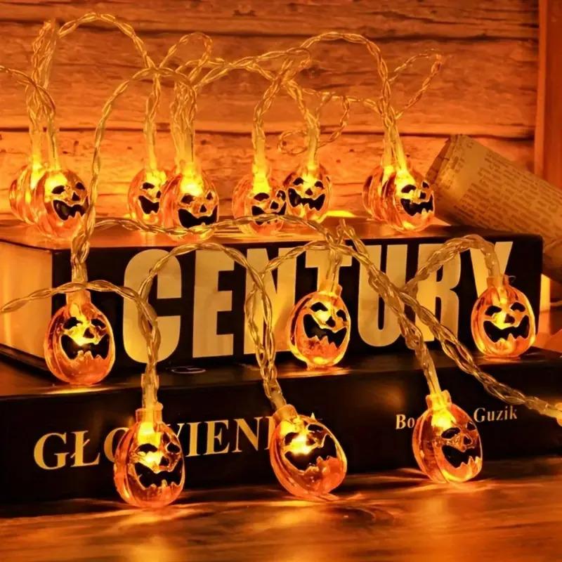 1PC LED Halloween Pumpkin String Lantern - Wall Hanging Decoration, Terror Atmosphere Decorative Lamp, Halloween Decoration