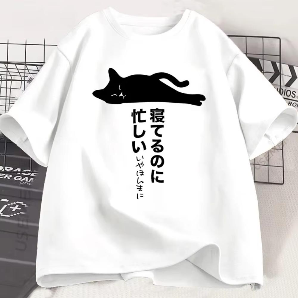 

Lazy Cat Graphic TShirt Unisex Short Sleeve round Neck Japanese Streetwear Funny Retro Top for Unisex S