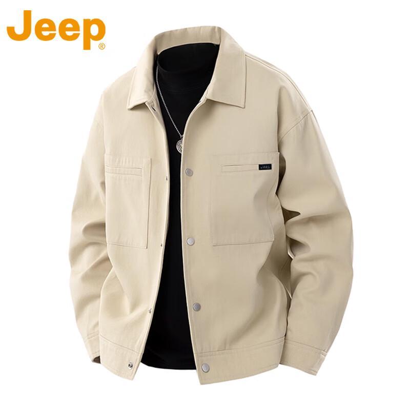 JEEP Men s Loose-fit Washed Workwear Lapel Jacket 3XL