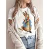 Womens Cute Rabbit Print T Shirt Semi Sheer Short Sleeve Round Neck Spring Summer Casual Top