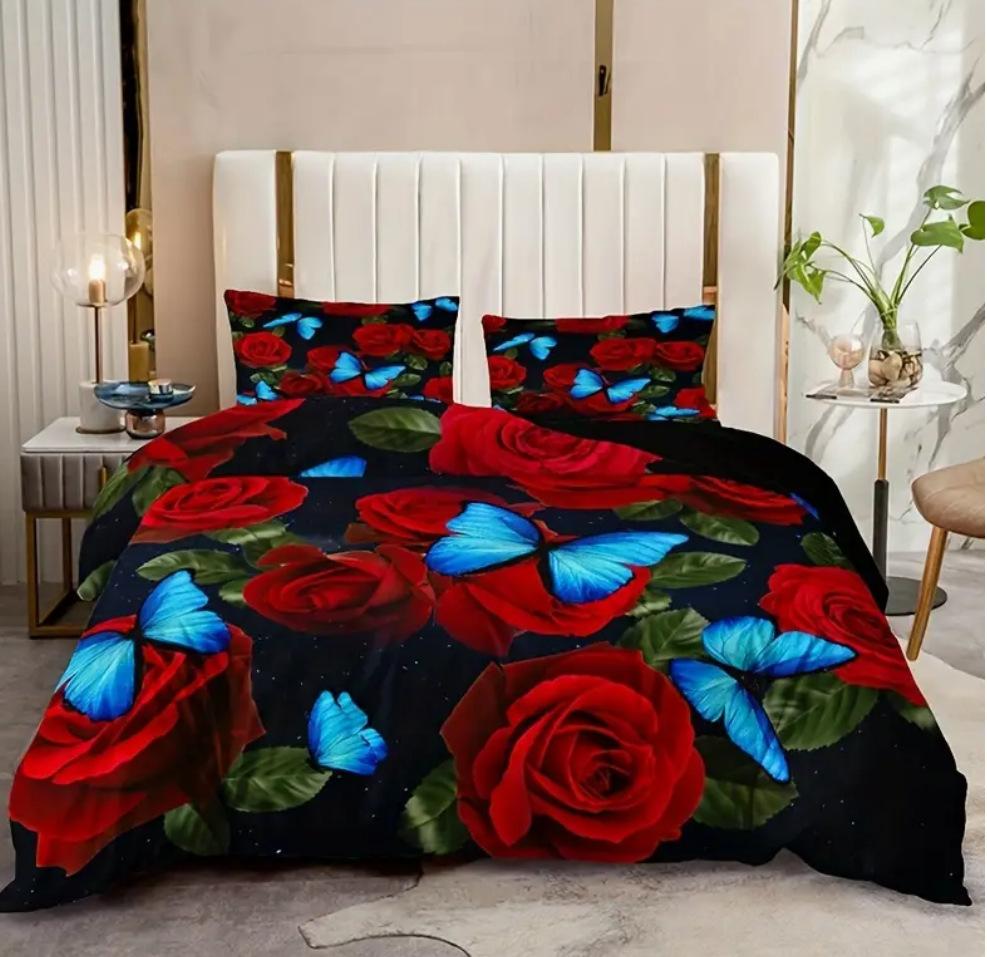 Three-Piece Butterfly Digital Printing Quilt Cover Bedding Home Textile
