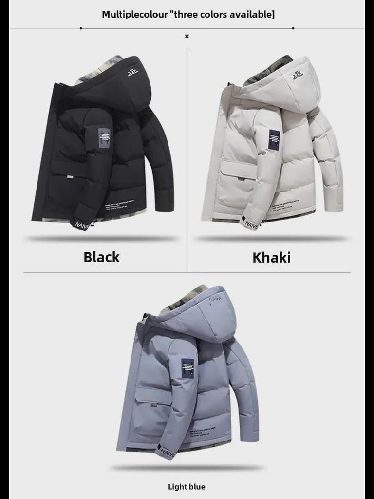 Men's Korean-Style Hooded Winter Jacket, Thick Cotton Down, Windproof & Warm, Short Length.