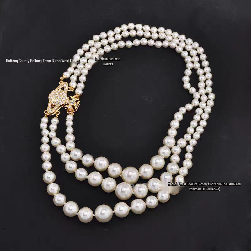 Empress Cixi Pearl Necklace: Three-Layer Magnetic Buckle in French Retro Style