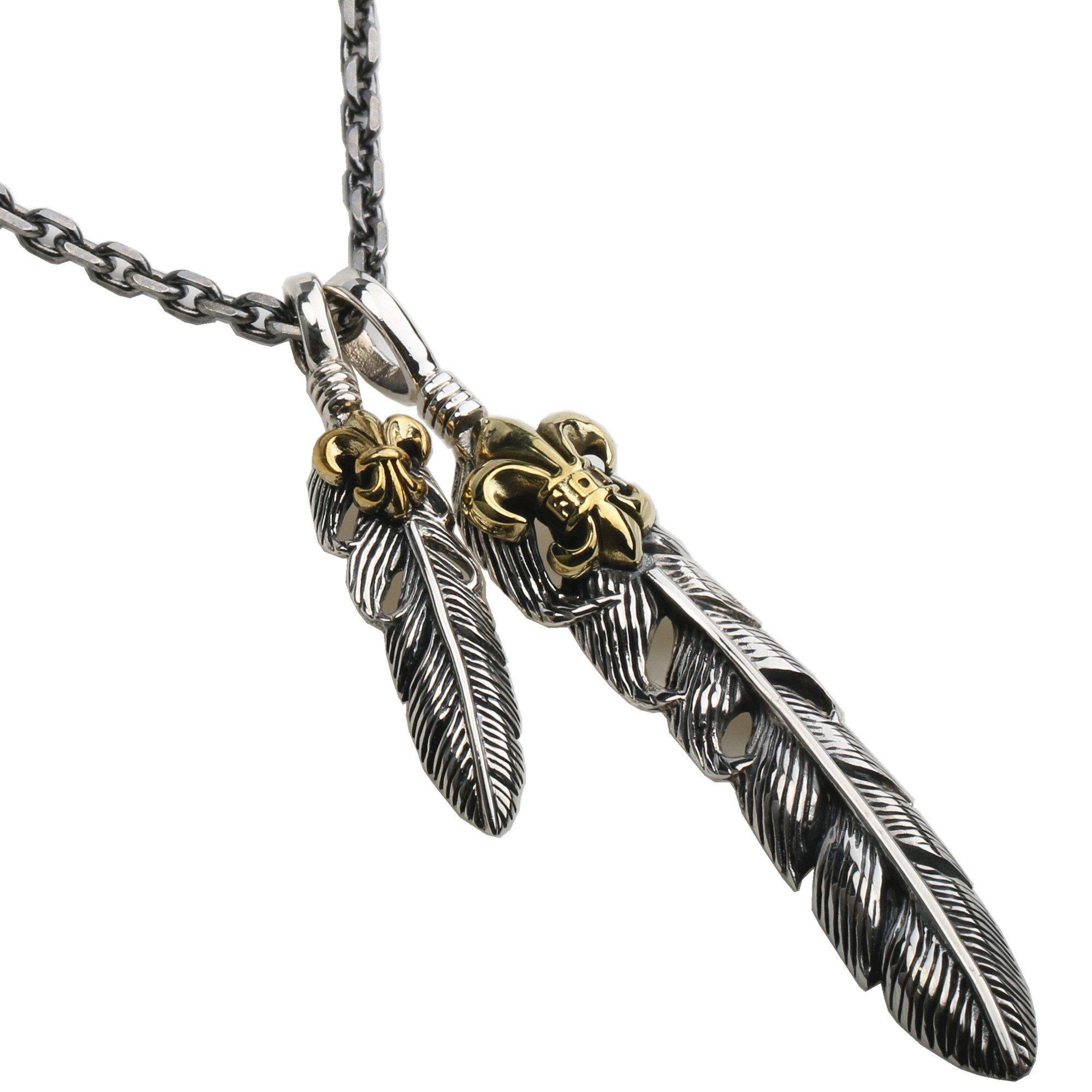 

Smoked Silver 925 Double Feather Necklace for Lily Feather 3mm Comes with a Silver 925 Azuki silverKYASYA Men, Gold, Metal, Pendant, 925, wide!