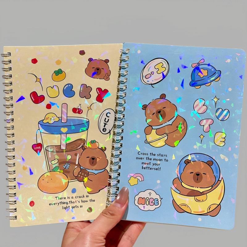 Laser Capybara A5 Coil Notebook Cute Cartoon Exercise Book Cute Notepad Diary School Stationery Supplies