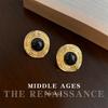 French Retro Pleated Geometric Round Stud Earrings Exaggerated Hong Kong Style Temperament Earrings