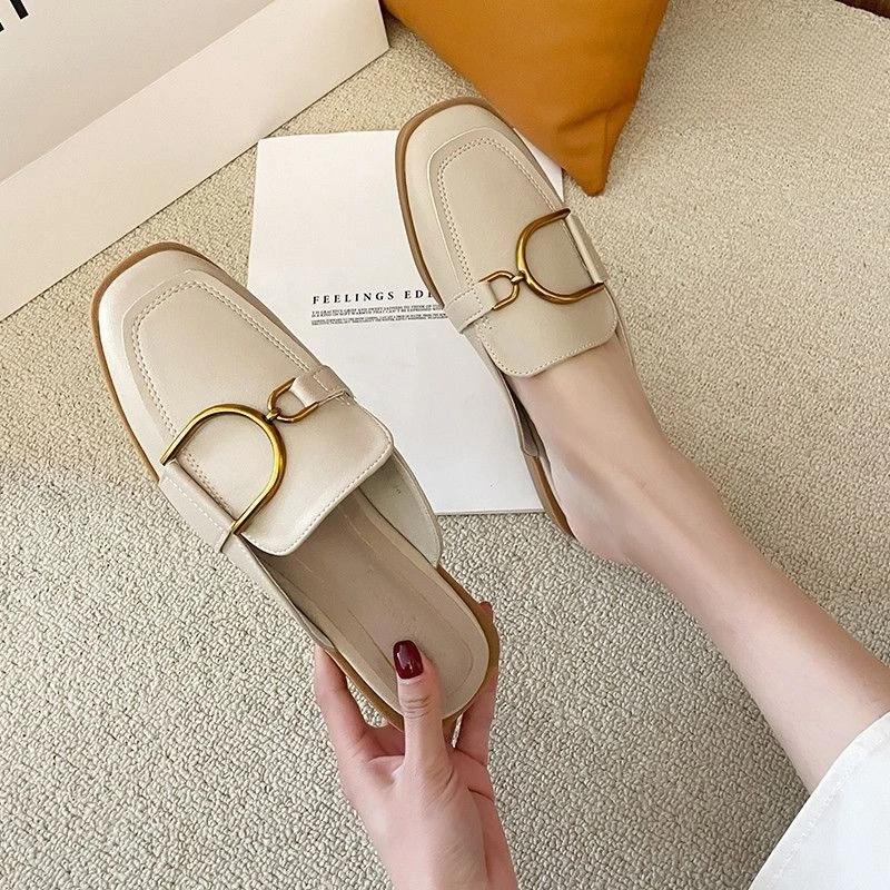 Fashion Flat Black Mules Shoes for Women On Offer Summer Sandals 2025 Comfortable and Elegan H Sandal Luxury Non Slip 39 Woman Slippers