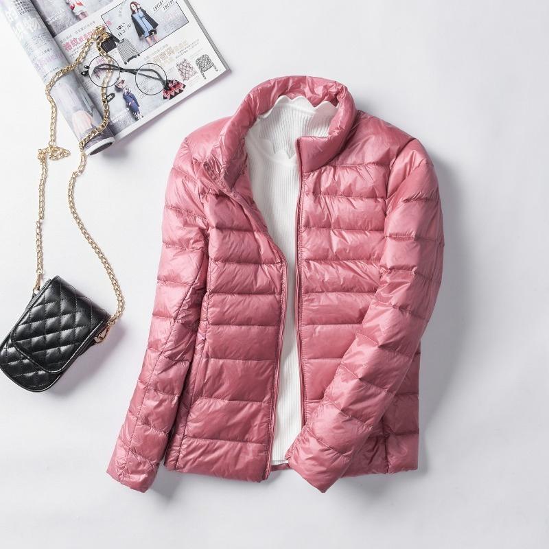 Women's Minimalist Solid-Color Down Jacket with Stand Collar Lightweight Style Plus Size Available