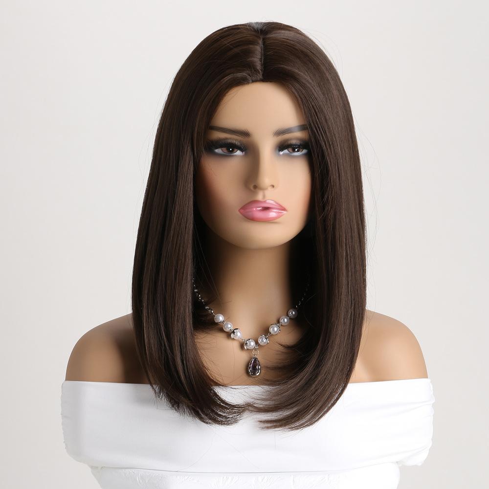 Medium Long Brown Ombre Synthetic Wigs for Women Middle Part Straight Wig Daily Cosplay Wigs Heat Resistant Wigs