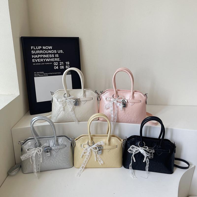 Ribbon Bow Pu Womens Office Handbag With Top Zip Closure For Daily Casual Use