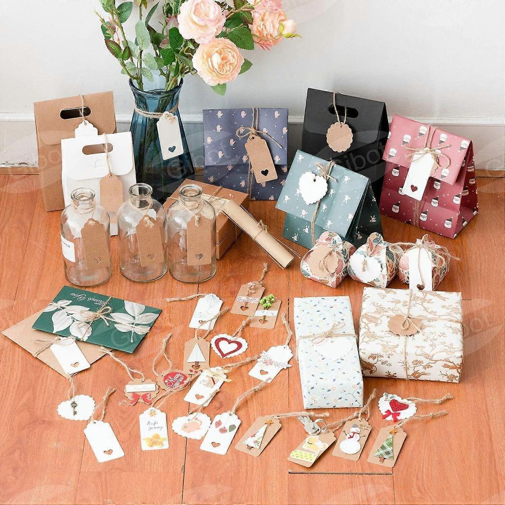 Geschenkanhänger, 200 Stück Kraftpapier-Anhänger Vintage Hochzeitsmitgebsel Braun Weiß Geschenkanhänger Rechteckig Gezackt Herz Anhänger Etiketten