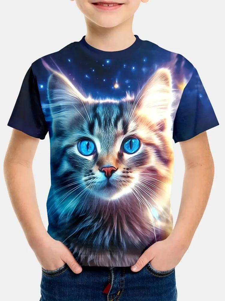 Kids Clothes Girls Boys Casual Tops Colorful Animal Cat 3D Printing Child T-Shirt Summer Children Fashion Short Sleeve Clothing