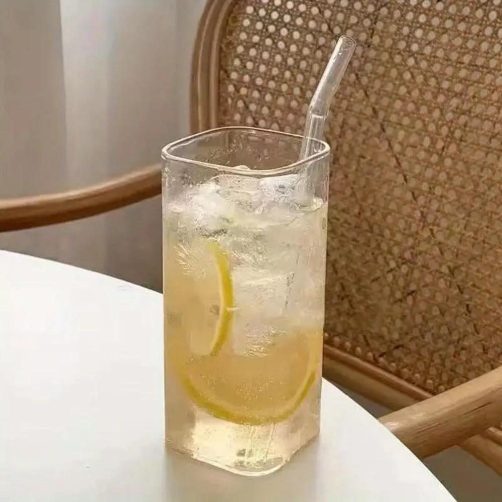 New 400ML Square Glass Coffee Cup Heat-Resistant with Lid And Straw Ideal for Milk Tea Juice Smoothies Home Bar Drinks Milk Cup