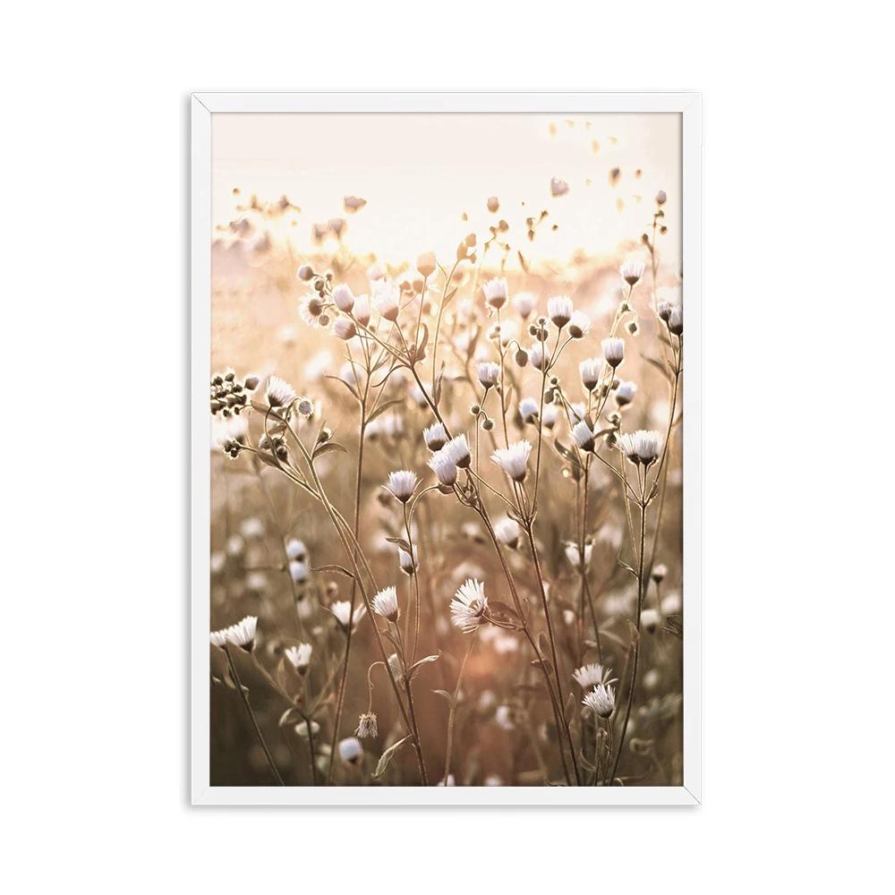 Autumn Flower Sunrise Nature Landscape CanvasPainting Poster Print Green Grass Scandinavian Style Wall Art  Nordic Picture Decor