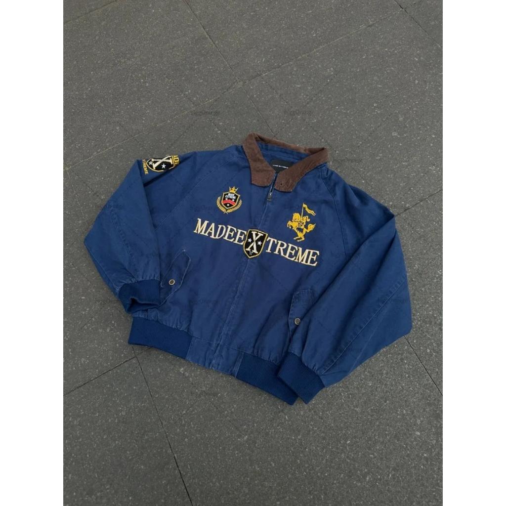 RogueWave American Retro Vintage Embroidered Trendy Zipper Jacket Men Hip Hop Lapel Bomber Jacket Y2K Streetwear Loose Casual Coats