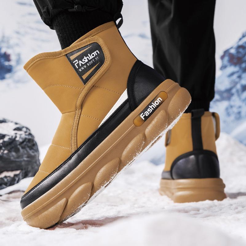

2024 winter combination velvet thickened warm outdoor snow boots leather surface waterproof trend lightweight foot cotton shoes men 39