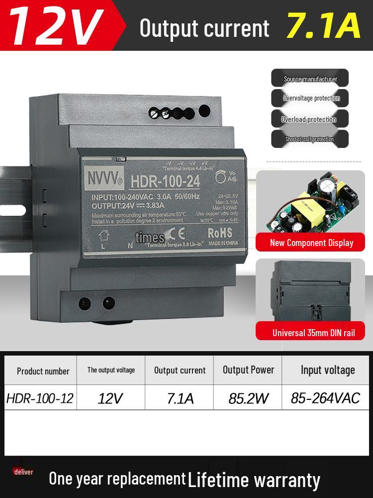 NVVV DIN Rail Switching Power Supply 220V To 12/24V DC Transformer DR/NDR/EDR Series