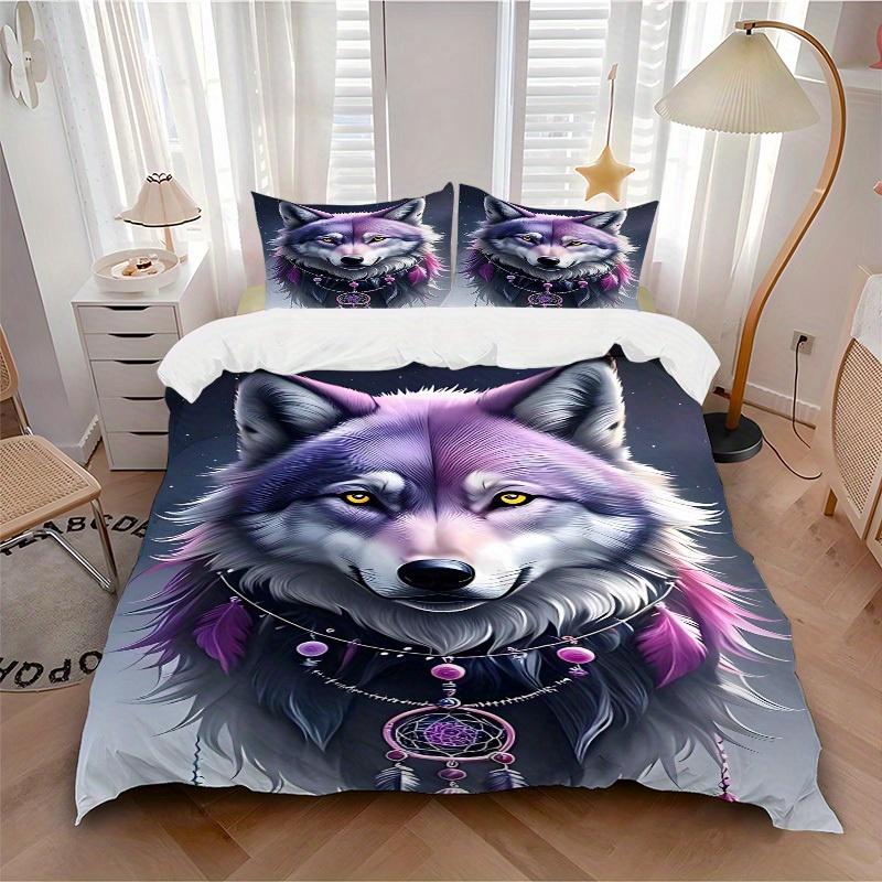 

3pcs set Wolf Dreamcatcher 1 Quilt Cover + 2 Pillowcases, All Seasons Bedroom Setting, Perfect for Home and Dorm Decor a175 135x200cm