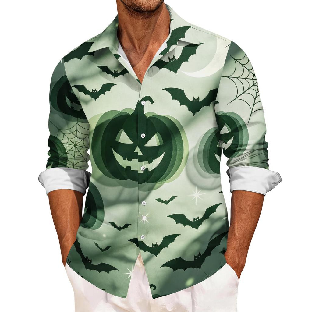 Men's Halloween Loose Fit Long Sleeve Shirt Button Down Collar Vintage Casual Shirt Breathable Fabric Suitable for Spring Autumn Outdoor Daily Wear