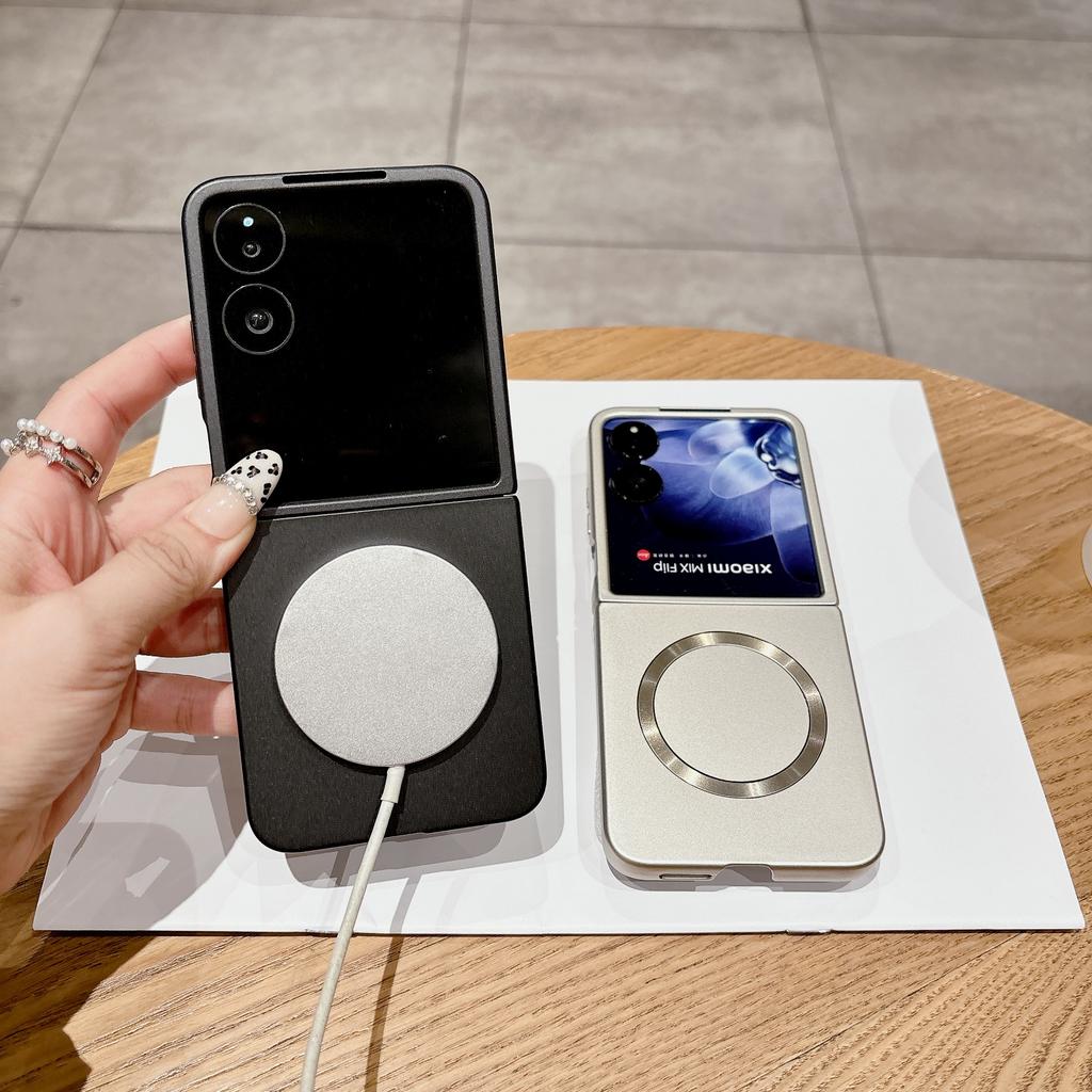 Slim Frosted Metallic Paint For Magsafe Magnetic Phone Case For Xiaomi MIX Flip Ultra Thin Shockproof Wireless Charge Hard Cover