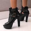 Fashion Women Ankle Boots Platform Lace-Up High Heels Short Boats Female Buckle Spring Summer Red Yellow White Peep Toe Sexy Shoes Black