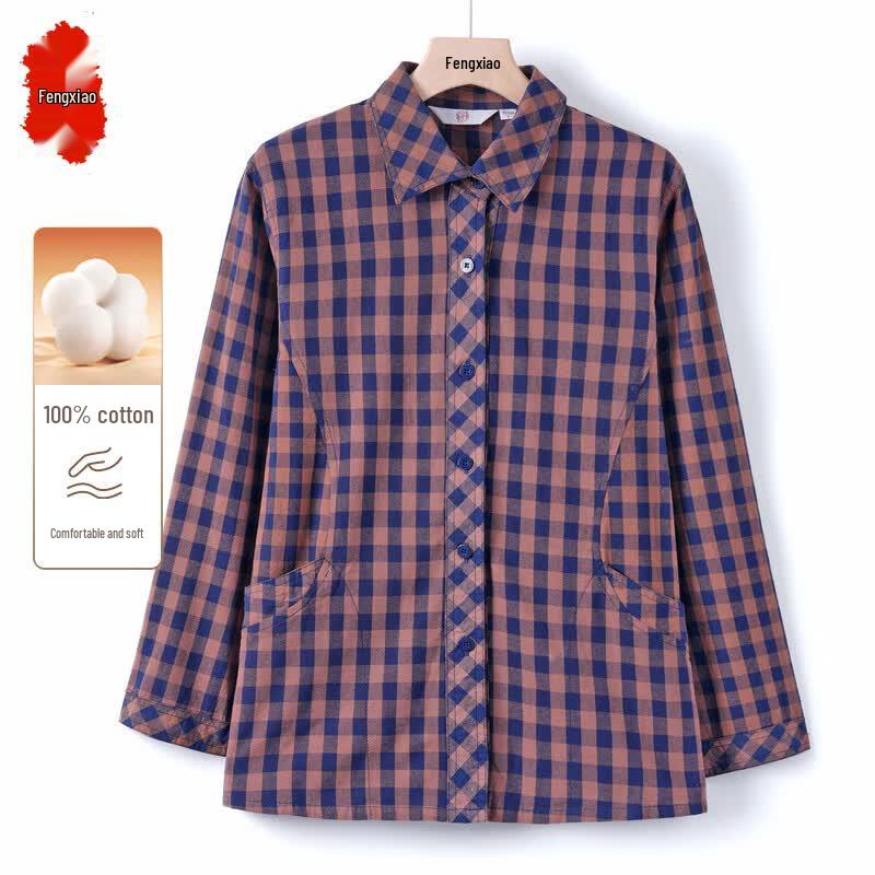 Women s Plaid Long-Sleeve Shirt 4XL