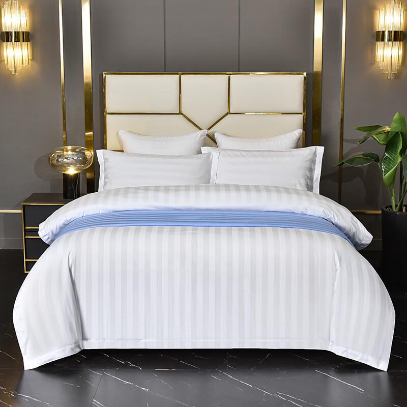 60S White Satin Stripe 4-Piece Bedding Set