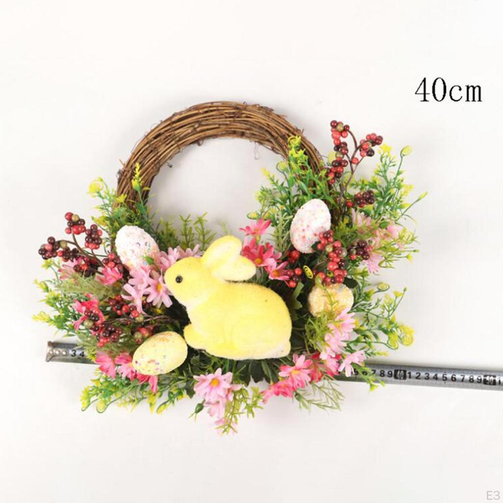 16'' Easter Door Wreath Hanging with Colorful Eggs Artificial Flower Garland for Garden Front