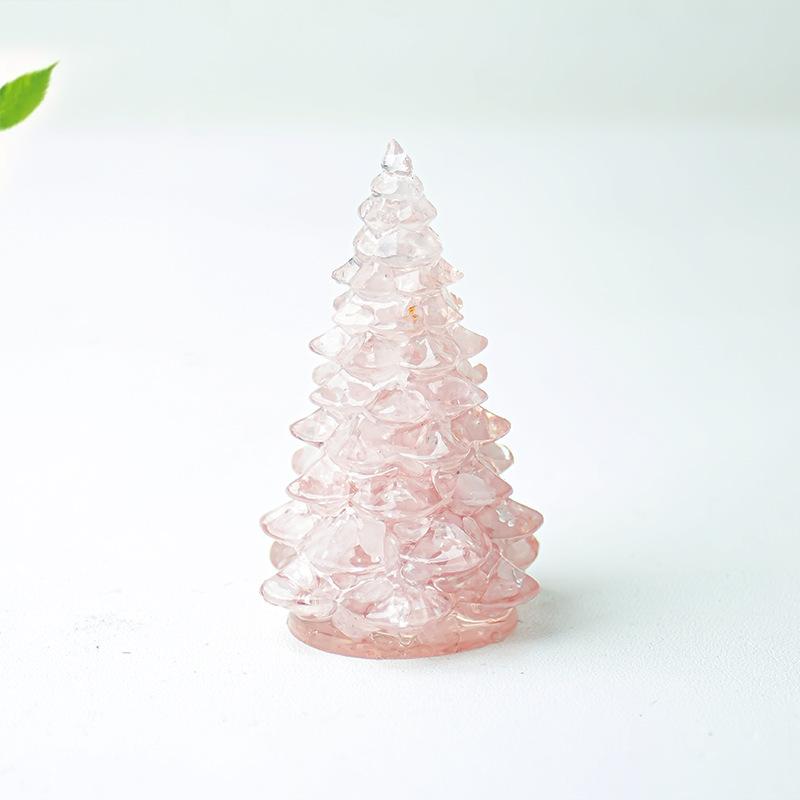 Crystal Gemstone Christmas Tree Sculpture Amethyst Rose Quartz Resin Art Home Decor Desk Ornament Holiday Gift For Her