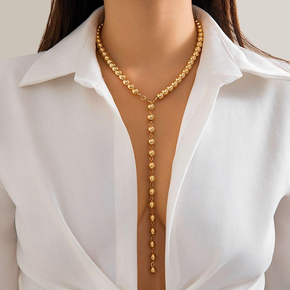 Bohemian Pearl Necklace Long Chain Y-Shaped Necklace Trendy Retro Clavicle Chain  Trendy Fashion