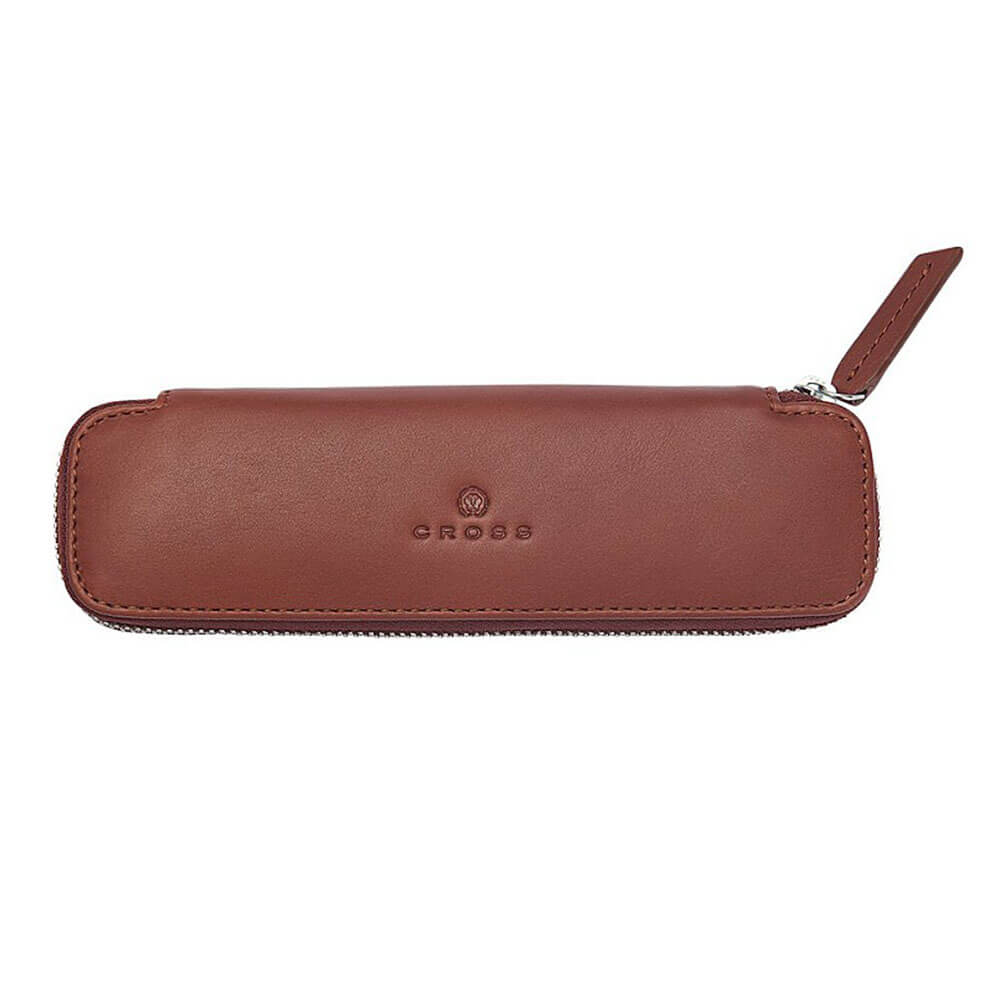 Cross Cross Leather Double Zip Close Pen Pouch