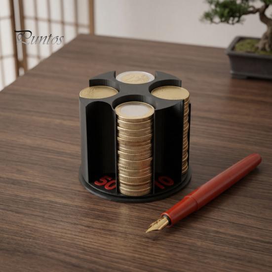 Cylindrical Coin Dispenser 3D Printed Universal Holder, Large Capacity Holder for Car, Portable Car Individual Slot Keeper Change Rotating Organizer,