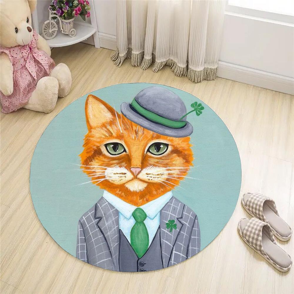 Cartoon Haustier Katze Muster Rund Plüsch Teppich Hause Cartoon Sofa Schlafzimmer Boden Dekoration Waschbar Teppich