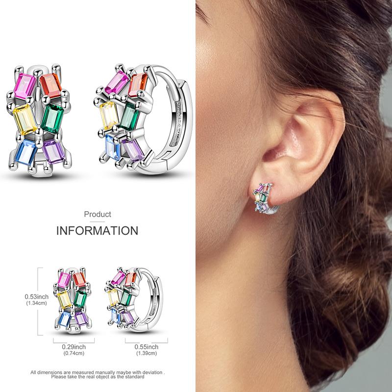 Boucles d'Oreilles Créoles en Argent 925 Zircon Coloré Boucles d'Oreilles Créoles Pavées Pour Femmes Filles Bijoux Cadeau